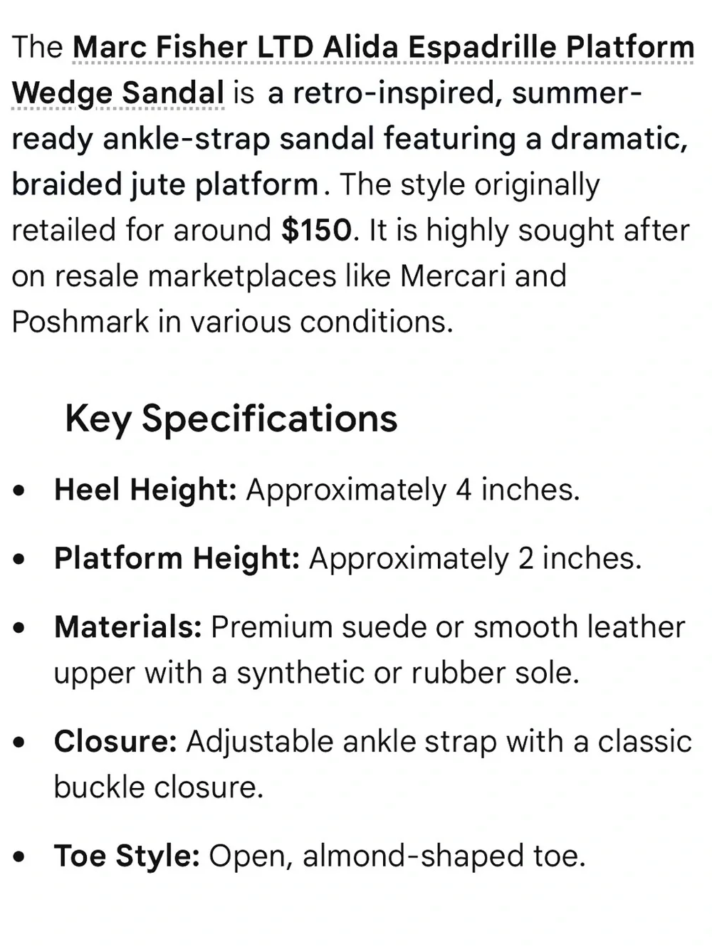 Marc Fisher LTD Alida Espadrille Platform Wedge Sandal